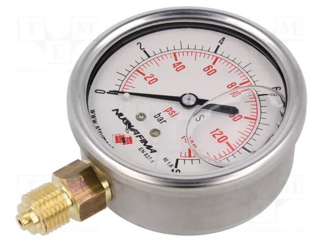 Glycerin manometer; 0÷10bar; 63mm; stainless steel; Class: 1.6 PNEUMAT M63R.GL010G14