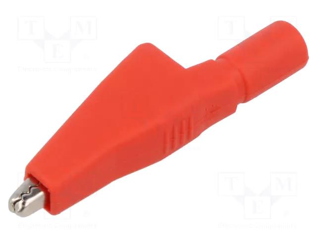 Crocodile clip; 10A; red; Grip capac: max.7.9mm; Socket size: 4mm CAL TEST CT3761-2