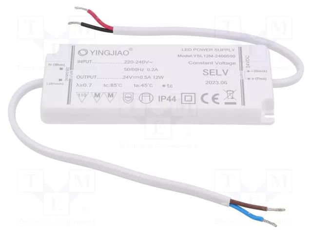 Power supply: switching; LED; 12W; 24VDC; 500mA; 220÷240VAC; IP44 YINGJIAO YSL12M-12-24