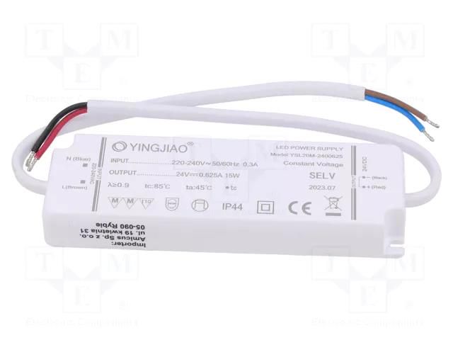 Power supply: switching; LED; 15W; 24VDC; 625mA; 220÷240VAC; IP44 YINGJIAO YSL20M-15-24