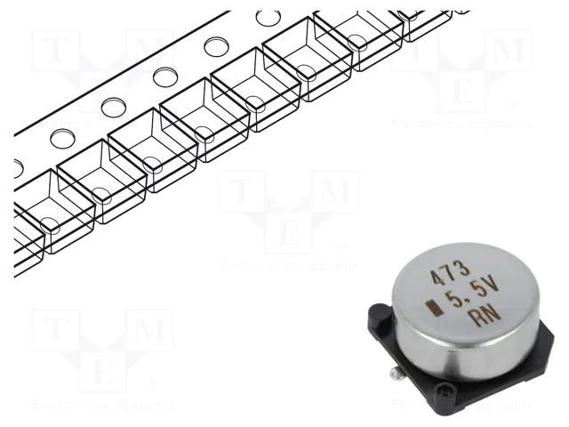 Supercapacitor; SMD; 0.047F; 5.5VDC; -20÷80%; Pitch: 5mm; 50Ω; EDLC KEMET FC0H473ZFTBR24