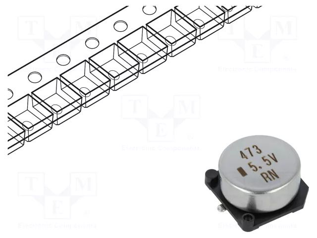 Supercapacitor; SMD; 0.047F; 5.5VDC; -20÷80%; Pitch: 5mm; 50Ω; EDLC KEMET FC0H473ZFTBR24