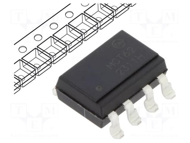 Optocoupler; SMD; Ch: 2; OUT: transistor; Uinsul: 5kV; Uce: 85V; DIP8 ONSEMI MCT62SD