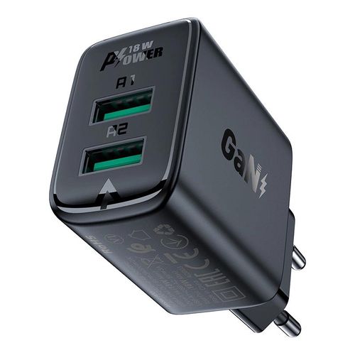 Acefast charger 2x USB 18W QC 3.0, AFC, FCP black (A33 black), Acefast 6974316281405 6974316281405