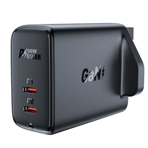 Acefast GaN charger (UK plug) 2x USB Type C 50W, Power Delivery, PPS, Q3 3.0, AFC, FCP black (A32 UK), Acefast 6974316281634 6974316281634