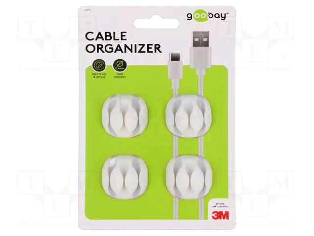 Set of clips; white; Cable P-clips; 4pcs; triple,self-adhesive Goobay GOOBAY-70373