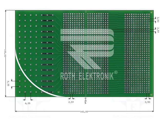 Board: universal; double sided,prototyping; W: 100mm; L: 160mm ROTH ELEKTRONIK GMBH RE650-LF
