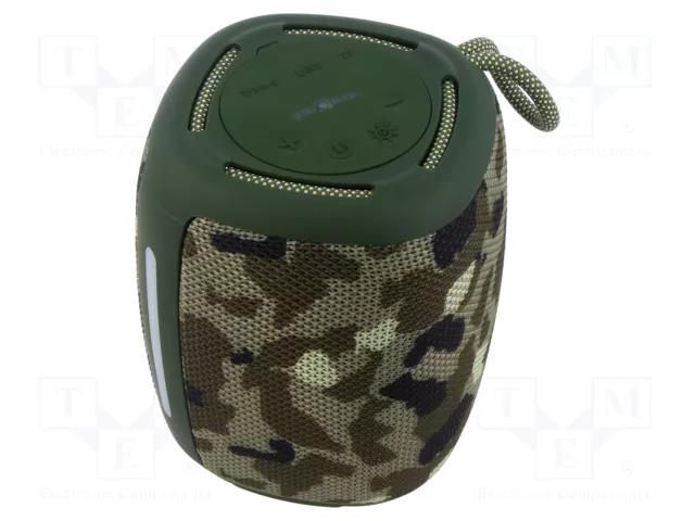 Speaker; camo; microSD,USB A; Bluetooth 5.1; 85Hz÷20kHz; 10m; 4h GEMBIRD SPK-BT-LED-03-CM