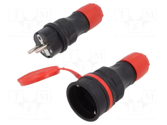 Connector: AC supply; male,female; socket,plug; 2P+PE; 250VAC; 16A PLASTROL W-98862