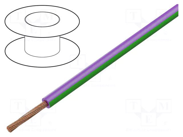 Wire; H05V-K,LgY; stranded; Cu; 1mm2; PVC; violet-green; 300V,500V BQ CABLE LGY1.0-VI/GR