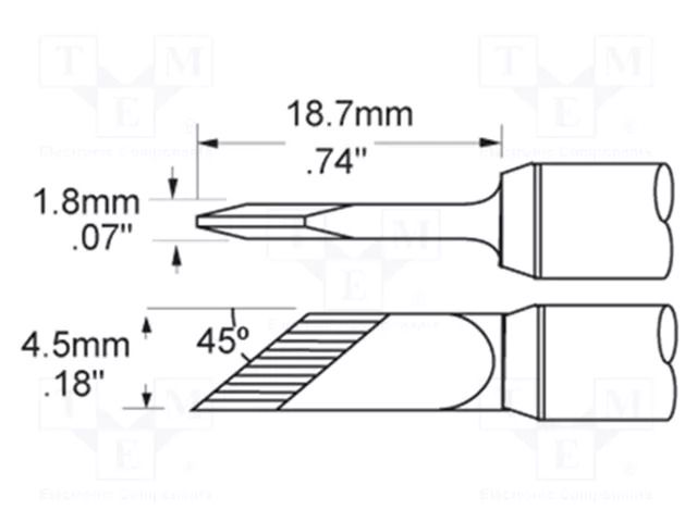Tip; knife,elongated; 4.5mm; 421°C; for soldering station METCAL SFV-DRK45AR