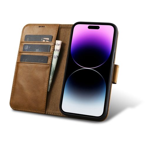 iCarer Oil Wax Wallet Case 2in1 Cover iPhone 14 Pro Anti-RFID Leather Flip Case Brown (WMI14220722-TN), iCarer 6975092686088 6975092686088