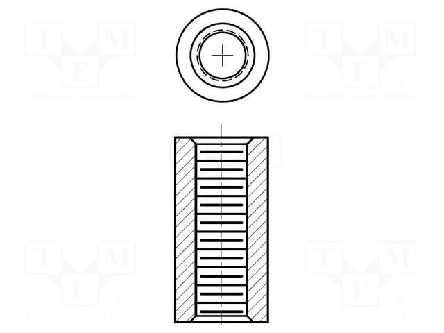 Screwed spacer sleeve; 57.15mm; Int.thread: UNC6-32; cylindrical KEYSTONE KEYS1856