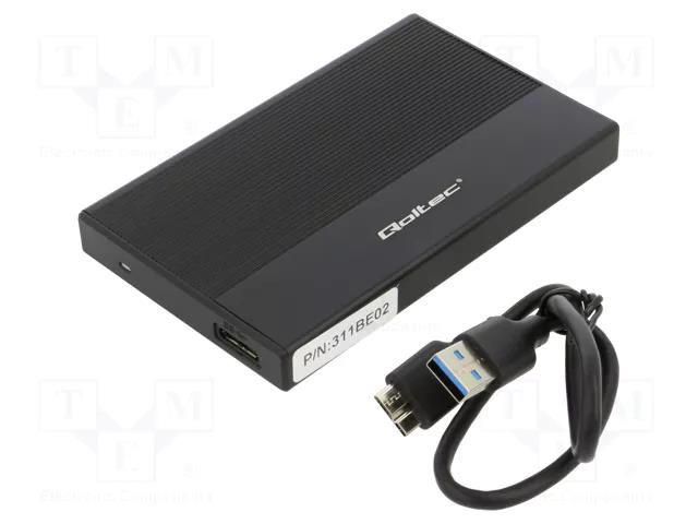 Hard discs housing: 2,5"; PnP; SATA III,USB 3.0; aluminium; black QOLTEC QOLTEC-52277