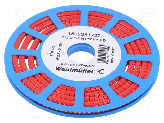 Markers; Marking: +; 2.5÷5mm; PVC; red; -30÷80°C; leaded; CLI C; reel WEIDMÜLLER WM-1568251737