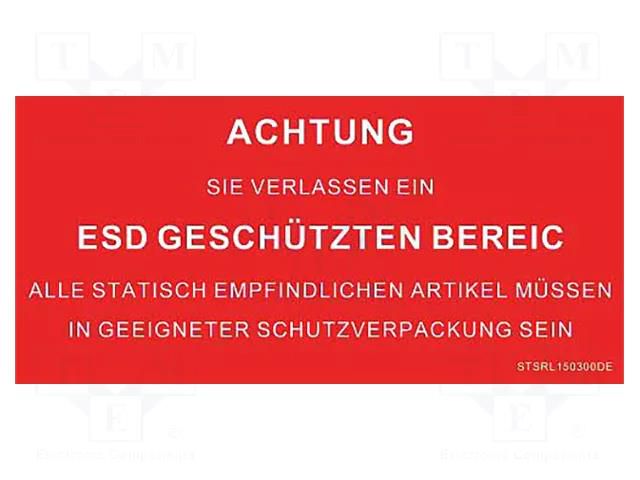 Information board; ESD; 150x300mm; red; Language: DE STATICTEC PRT-STSRL150300DE
