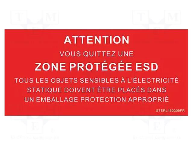 Information board; ESD; 150x300mm; red; Language: FR STATICTEC PRT-STSRL150300FR