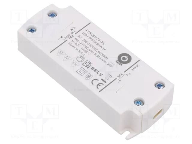 Power supply: switching; LED; 8W; 24VDC; 330mA; 200÷240VAC; FTPC-PL POS FTPC8V24-PL