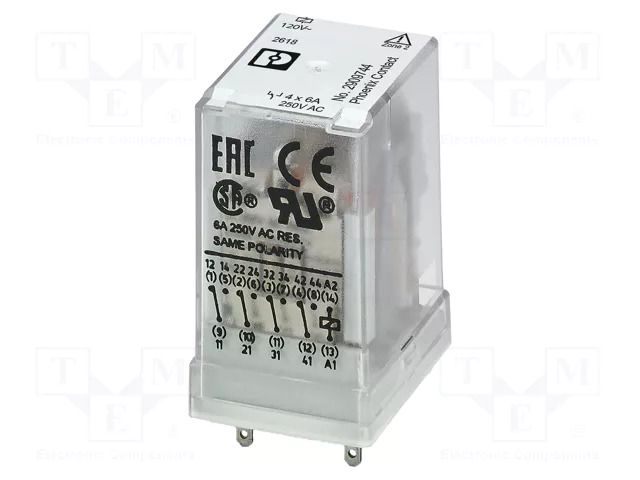 Relay: industrial; 4PDT; Ucoil: 24VDC; 6A/250VAC; 6A/250VDC; socket PHOENIX CONTACT REL-IR4/24DC/4XEX