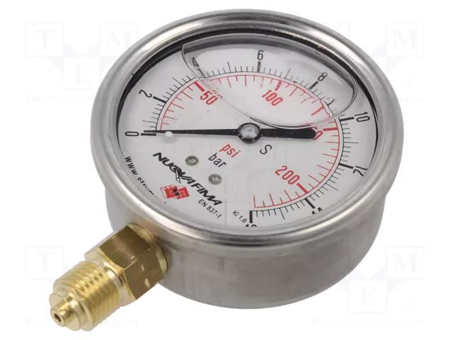 Glycerin manometer; 0÷16bar; 63mm; stainless steel; Class: 1.6 PNEUMAT M63R.GL016G14