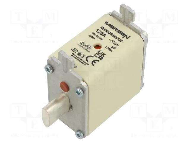 Fuse: fuse; 125A; 500VAC; 250VDC; gG; ceramic,industrial; NH00 MERSEN R201863
