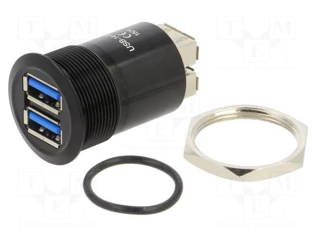 Adapter; USB A socket x2,both sides; USB 3.0; Thread: M25; 1÷10mm ONPOW USB-14-BK