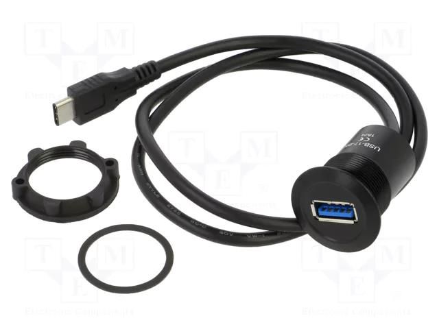 Adapter; USB A socket,USB C plug; Thread: M22; 1÷10mm ONPOW USB-17-BK