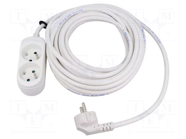 Extension lead; 3x1.5mm2; Sockets: 2; PVC; white; 5m; 16A JONEX PS-270/1.5-5.0