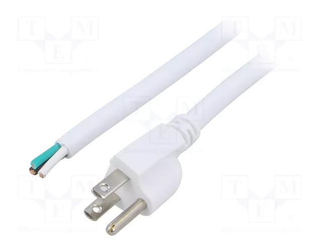 Cable; 3x14AWG; NEMA 5-15 (B) plug,wires; PVC; 5m; white; 13A; 125V LIAN DUNG S21-3/14/5WH