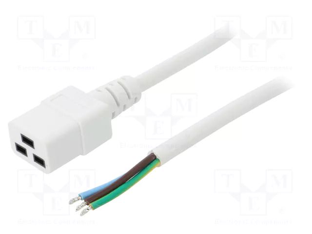 Cable; 3x1.5mm2; IEC C19 female,wires; PVC; Len: 1.5m; white; 16A LIAN DUNG SN26-3/15/1.5WH