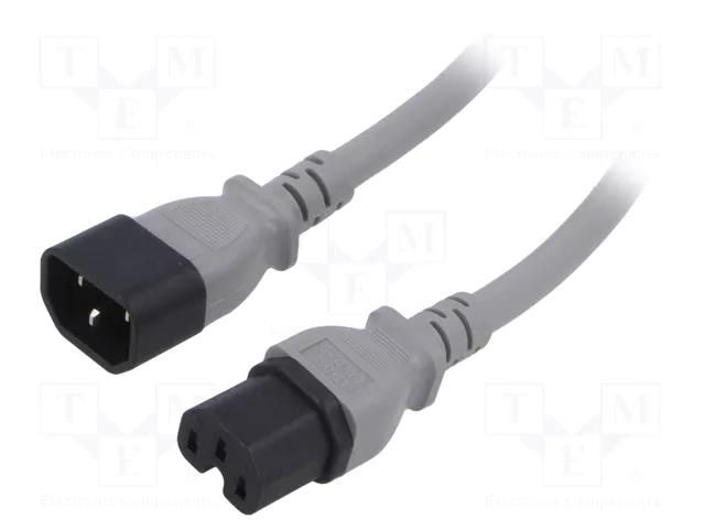 Cable; 3x14AWG; IEC C14 male,IEC C15 female; PVC; 1m; grey; 15A LIAN DUNG SN28-3/14/1.0GY