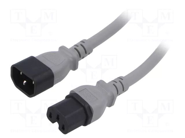 Cable; 3x14AWG; IEC C14 male,IEC C15 female; PVC; 1m; grey; 15A LIAN DUNG SN28-3/14/1.0GY
