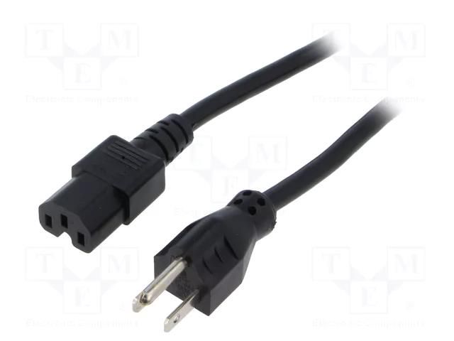 Cable; 3x16AWG; IEC C15 female,NEMA 5-15 (B) plug; PVC; 2.3m Qualtek Electronics 338010-01