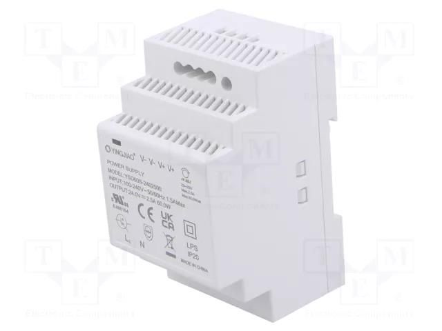 Power supply: switching; for DIN rail; 60W; 24VDC; 2.5A; 90÷264VAC YINGJIAO YSD60S-60-24