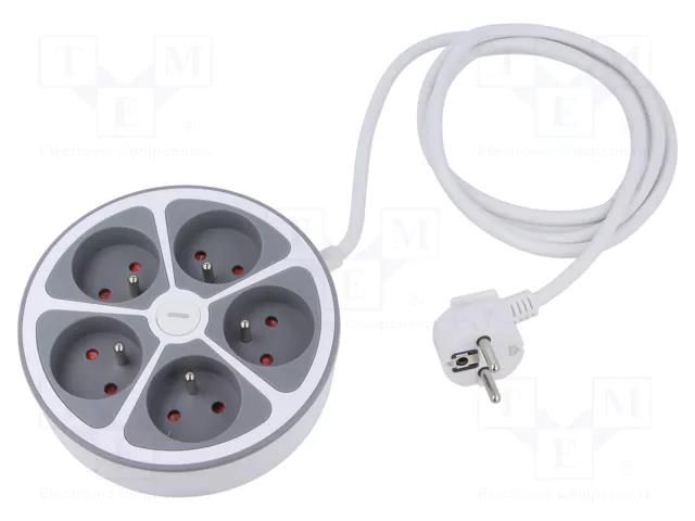 Extension lead; 3x1.5mm2; Schuko; Sockets: 5; PVC; white; 2m; 16A PLASTROL W-30012