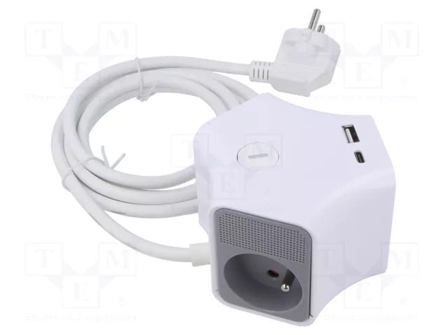 Extension lead; 3x1.5mm2; Schuko; Sockets: 5; PVC; white; 2m; 16A PLASTROL W-30019