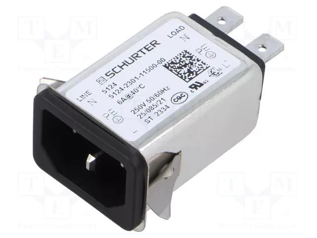 Connector: AC supply; socket; male; 6A; 250VAC; C14 (E); 5124 SCHURTER 3-130-970
