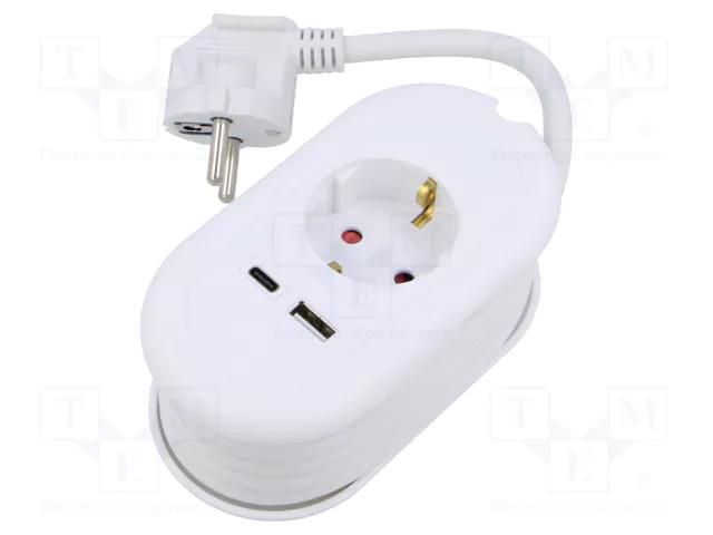 Extension lead; 3x1.5mm2; Schuko; Sockets: 3; PVC; white; 1.5m; 16A PLASTROL W-30017