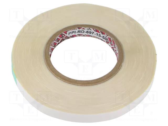 Tape: fixing; W: 15mm; L: 50m; Thk: 0.175mm; colourless; polyacrylic PPI PPI-RD-697-15-50