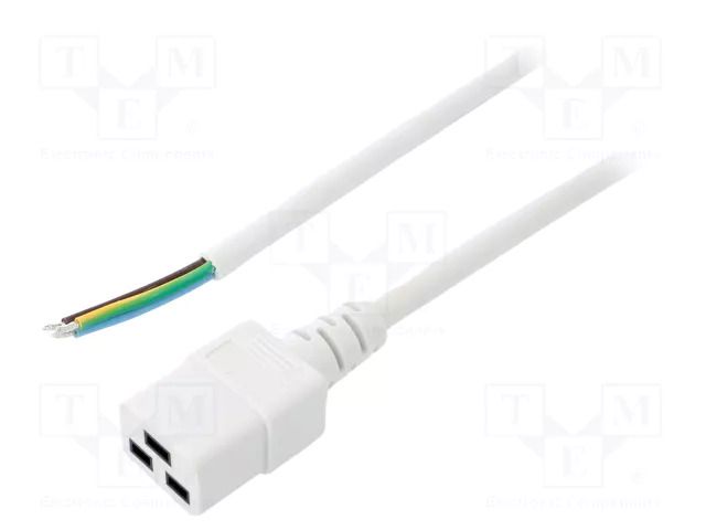 Cable; 3x1.5mm2; IEC C19 female,wires; PVC; Len: 1.8m; white; 16A LIAN DUNG SN26-3/15/1.8WH
