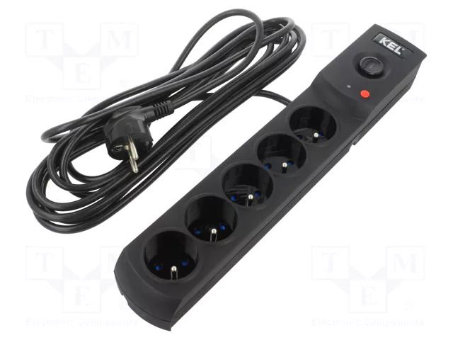 Plug socket strip: protective; Sockets: 5; 230VAC; 10A; grey; 5m KEL W-100039