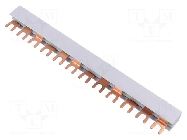 Busbar; 10mm2; Poles: 3; Urated: 400V; 63A; fork; No.of mod: 12; PVC PAWBOL E.4302