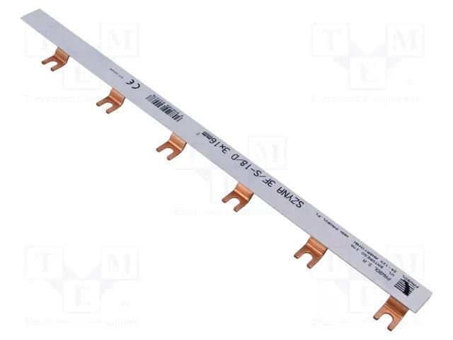 Busbar; 16mm2; Poles: 3; Urated: 400V; 100A; fork; No.of mod: 18; PVC PAWBOL E.4309B