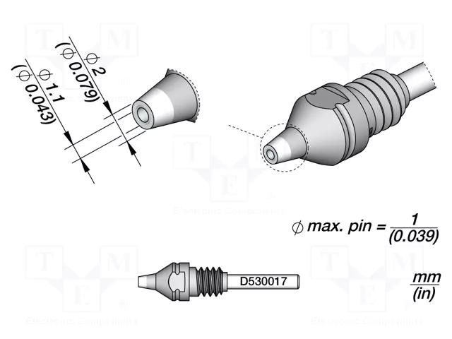 Tip: for desoldering irons; 2x1.1mm JBC TOOLS JBC-D530017