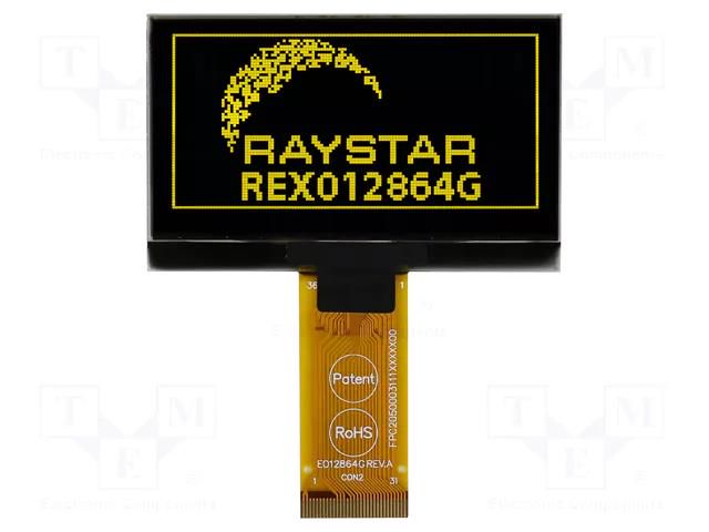 Display: OLED; graphical; 2.42"; 128x64; Dim: 60.5x37x2.01mm; 1x22 RAYSTAR OPTRONICS REX012864GYPP3N00E