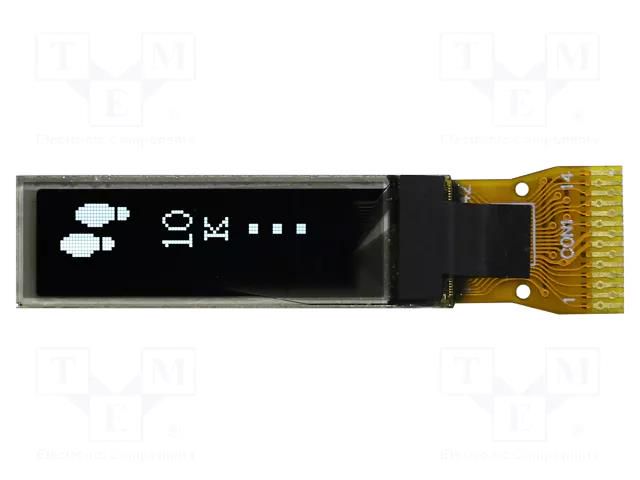 Display: OLED; graphical; 0.69"; 96x16; Dim: 26.3x8x1.26mm; white RAYSTAR OPTRONICS REX009616BWPP3N0Y0