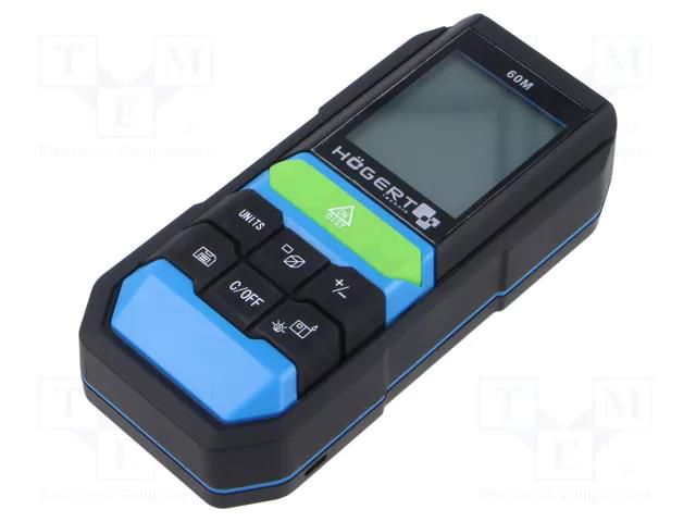 Distance meter; LCD; 50mm÷60m; Meas.accur: ±3mm; 0÷40°C HÖGERT TECHNIK HT4M323