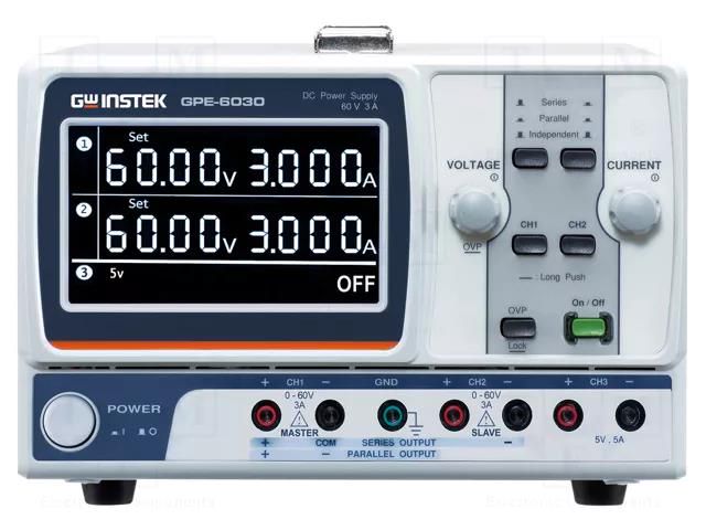 Power supply: laboratory; linear,multi-channel; 0÷60VDC; 0÷3A GW INSTEK GPE-6030