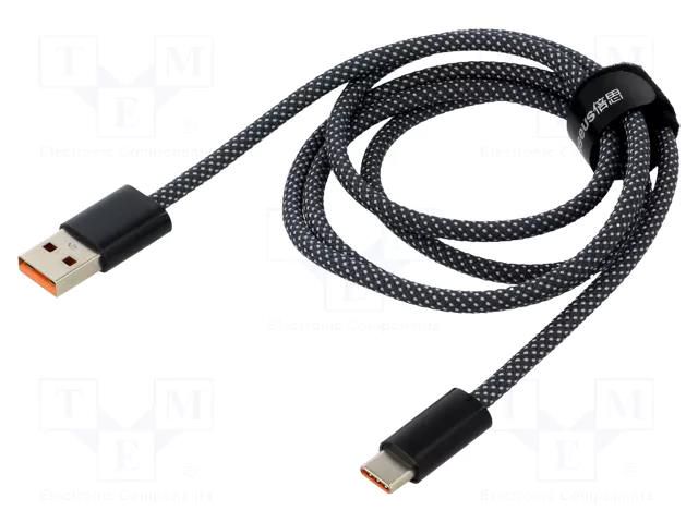 Cable; USB 2.0; USB A plug,USB C plug; 1m; dark grey; textile BASEUS CALD000616