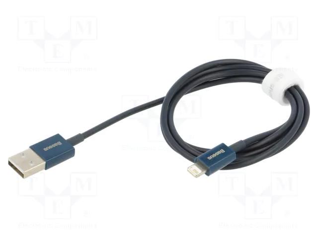 Cable; Apple Lightning plug,USB A plug; 1m; blue; textile; 2.4A BASEUS CALYS-A03